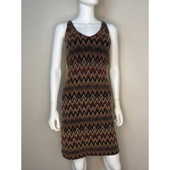 Vintage 1990s/Y2K Party Dress, Brown and Black Sparkle Zig Zag, Sassy Size Small - Picture 3 of 7